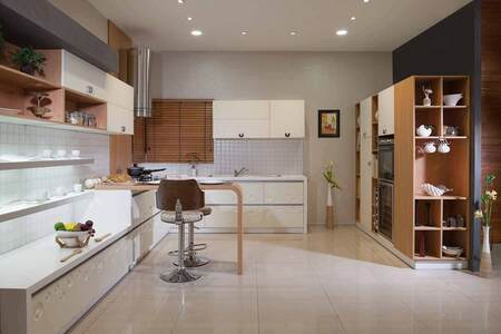 designer modular kitchen with a lot of storage and in designer acrylics