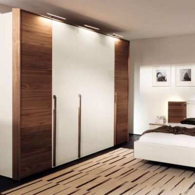 wooden framed wardrobe with inbuilt lights in gurgaon