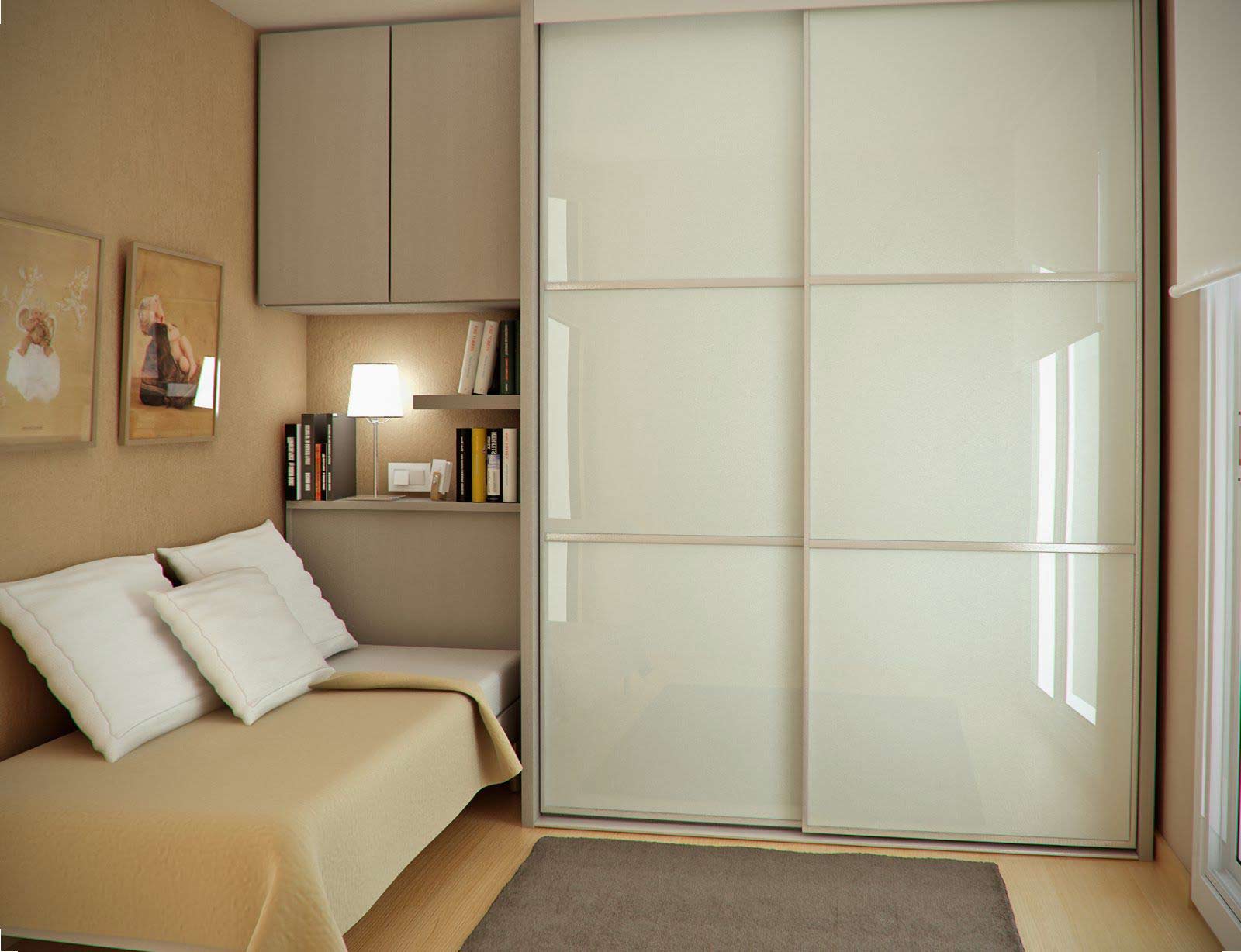 contemporary-white-door-wardrobe-design-with-open-shelve-and-top-lighting-plus-grey-wall-paint-and-wood-floor-in-gurgaon